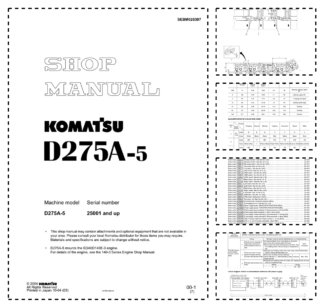 Komatsu D275A-5 Bulldozer Workshop Manual SN 25001 and UP