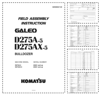Komatsu D275A-5 D275AX-5 Galeo Bulldozer Field Assembly Instruction SN 25001 20001 and UP