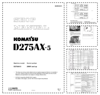 Komatsu D275AX-5 Bulldozer Workshop Manual SN 20001 and UP