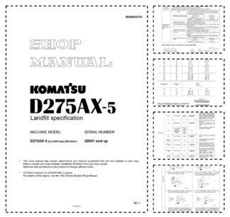 Komatsu D275AX-5 Bulldozer Workshop Manual SN 2001 and UP