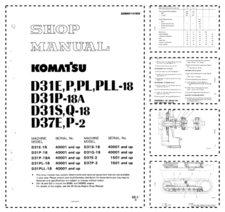 Komatsu D31E P PL PLL-18 S Q-18 D37E P-2 Bulldozer Workshop Manual SN 40001 1501 and UP
