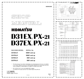 Komatsu D31EX D37EX PX-21 Bulldozer Workshop Manual SN 50001 5001 and UP