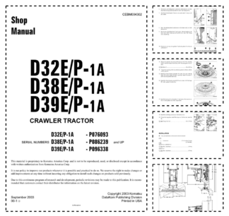 Komatsu D32E D38E D39E P-1A Bulldozer Workshop Manual