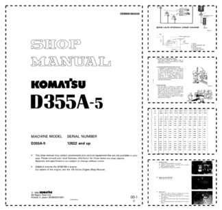 Komatsu D355A-5 Bulldozer Workshop Manual SN 12622 and UP