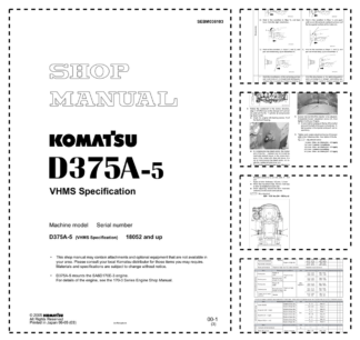 Komatsu D375A-5 Bulldozer Workshop Manual SN 18052 and UP