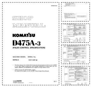 Komatsu D475A-3 PALM Control Bulldozer Workshop Manual SN 10727 and UP