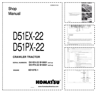 Komatsu D51EX-22 D51PX-22 Bulldozer Workshop Manual SN B10001 and UP