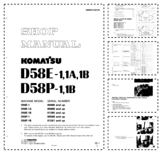 Komatsu D58E D58P 1 1A 1B Bulldozer Workshop Manual SN 80888 81285 80588 81261 and UP