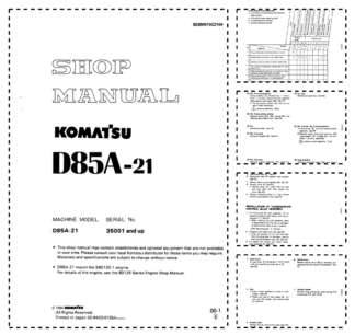 Komatsu D85A-21 Bulldozer Workshop Manual SN 35001 and UP