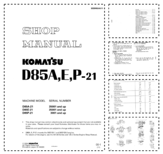Komatsu D85A E P-21 Bulldozer Workshop Manual SN 35001 3001 and UP