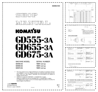 Komatsu GD555-3A GD655-3A GD675-3A Motor Grader Workshop Manual SN 10001 and UP v21005