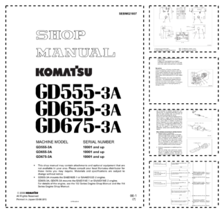 Komatsu GD555-3A GD655-3A GD675-3A Motor Grader Workshop Manual SN 10001 and UP v21007