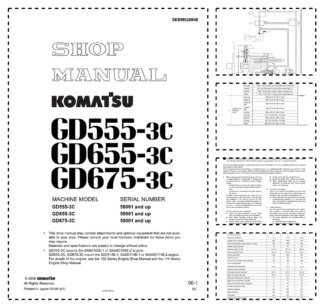 Komatsu GD555-3C GD655-3C GD675-3C Motor Grader Workshop Manual SN 50001 and UP