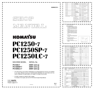 Komatsu PC1250-7 SP-7 LC-7 Excavator Workshop Manual SN 20001 and UP