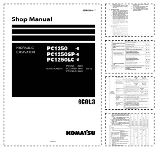 Komatsu PC1250-8 SP-8 LC-8 Excavator Workshop Manual SN 30001 and UP
