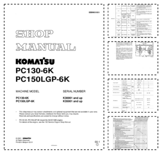 Komatsu PC130-6K PC150LGP-6K Excavator Workshop Manual SN K30001 K35001 and UP
