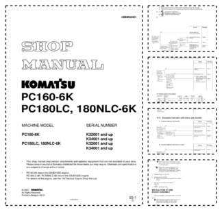 Komatsu PC160-6K PC18-LC PC180NLC-6K Excavator Workshop Manual SN K32001 K34001 and UP