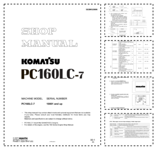 Komatsu PC160LC-7 Excavator Workshop Manual SN 10001 and UP