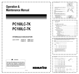 Komatsu PC160LC-7K PC180LC-7K Excavator Operation and Maintenance Manual SN K40001 and UP