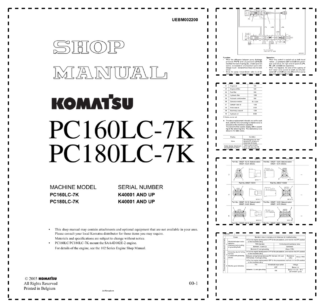 Komatsu PC160LC-7K PC180LC-7K Excavator Workshop Manual SN K40001 and UP