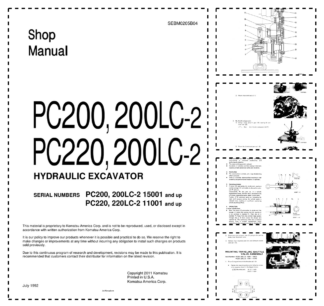 Komatsu PC200 PC200LC-2 PC220 Excavator Workshop Manual SN 15001 11001 and UP