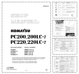 Komatsu PC200 PC200LC-7 PC220 PC220LC-7 Excavator Workshop Manual SN 200001 60001 and UP