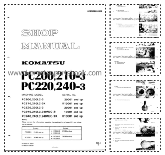 Komatsu PC200 PC210-3 PC220 PC240-3 Excavator Workshop Manual SN 20001 K10001 10001 and UP