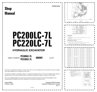 Komatsu PC200LC-7L PC220-7L Excavator Workshop Manual SN A86001 and UP