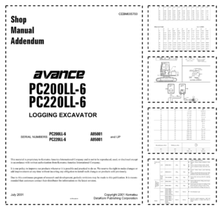 Komatsu PC200LL-6 PC220LL-6 Avance Logging Excavator Workshop Manual SN A85001 and UP