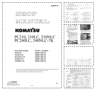 Komatsu PC210 210LC 210NLC PC240LC 240NLC-7K Excavator Workshop Manual SN K40001 and UP