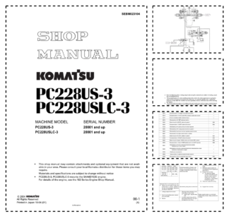 Komatsu PC228US-3 PC228USLC-3 Excavator Workshop Manual SN 20001 and UP