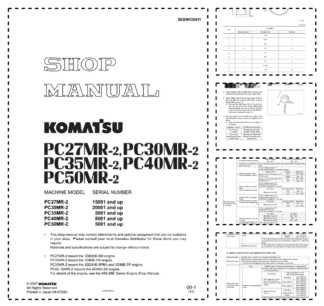 Komatsu PC27 30 35 40 50MR-2 Excavator Workshop Manual SN 15001 20001 5001 and UP