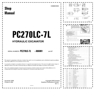 Komatsu PC270LC-7L Excavator Workshop Manual SN A86001 and UP