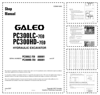 Komatsu PC300LC-7E0 PC300HD-7E0 Galeo Excavator Workshop Manual SN A88001 A86001 and UP