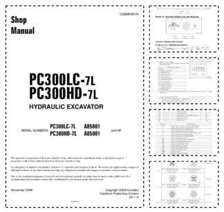 Komatsu PC300LC-7L PC300HD-7L Excavator Workshop Manual SN A85001 and UP