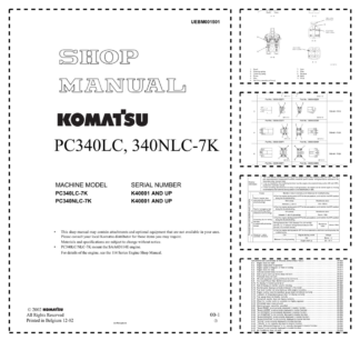 Komatsu PC340LC PC340NLC-7K Excavator Workshop Manual SN K40001 and UP