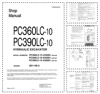 Komatsu PC360LC1- PC390LC-10 Excavator Workshop Manual SN A32001 K64001 A30001 and UP