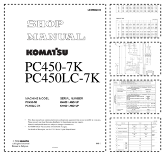 Komatsu PC450-7K PC450LC-7K Excavator Workshop Manual SN A40001 and UP