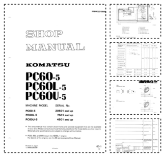 Komatsu PC60-5 PC60L-5 PC60U-5 Excavator Workshop Manual SN 20501 7501 4501 and UP