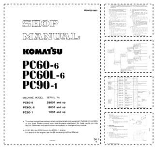 Komatsu PC60-6 PC60L-6 PC90-1 Excavator Workshop Manual SN 28001 8001 1001 and UP