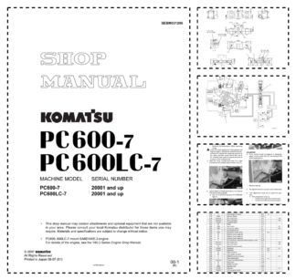 Komatsu PC600-7 PC600LC-7 Excavator Workshop Manual SN 20001 and UP