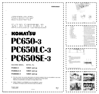 Komatsu PC650-3 PC650LC-3 PC650SE-3 Excavator Workshop Manual SN 10501 and UP