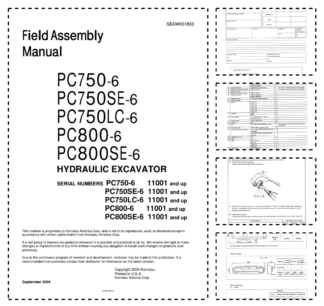 Komatsu PC750-6 SE-6 LC-6 PC800-6 SE-6 Excavator Field Assmbly Manual SN 11001 and UP