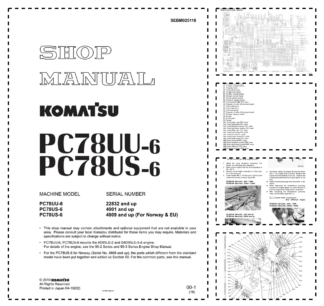 Komatsu PC78UU-6 PC78US-6 Excavator Workshop Manual SN 22832 4001 4809 and UP