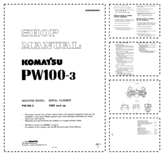 Komatsu PW100-3 Wheeled Excavator Workshop Manual SN 1890 and UP