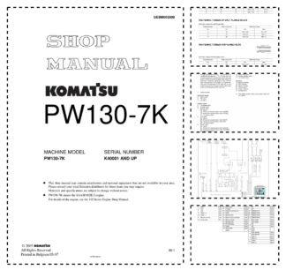 Komatsu PW130-7K Wheeled Excavator Workshop Manual SN K40001 and UP