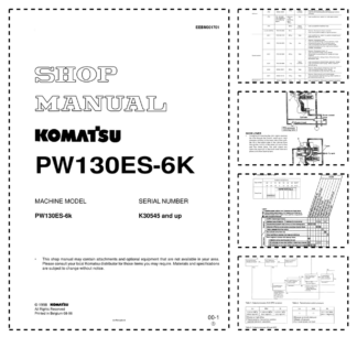 Komatsu PW130ES-6K Wheeled Excavator Workshop Manual SN K30545 and UP