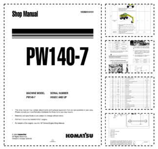 Komatsu PW140-7 Wheeled Excavator Workshop Manual SN H55051 and UP