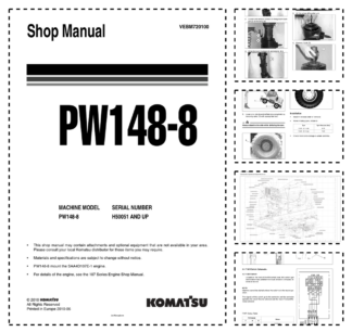 Komatsu PW148-8 Wheeled Excavator Workshop Manual SN H50051 and UP