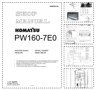 Komatsu PW160-7E0 Wheeled Excavator Workshop Manual SN H55051 and UP